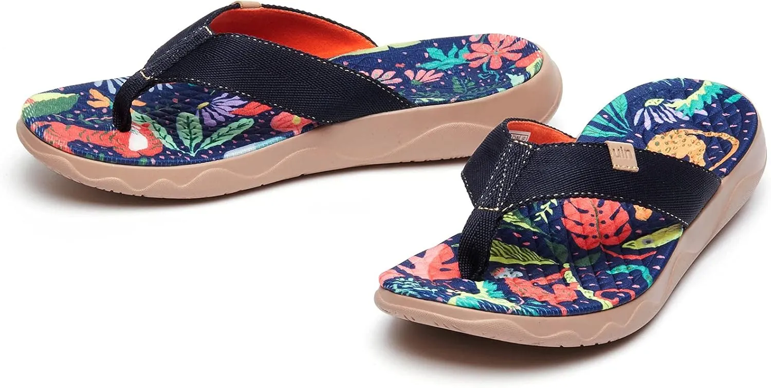 UIN Women's Flip Flops Thong Sandals Beach Summer Casual Art Painted Travel Comfort Slippers Non Slip
