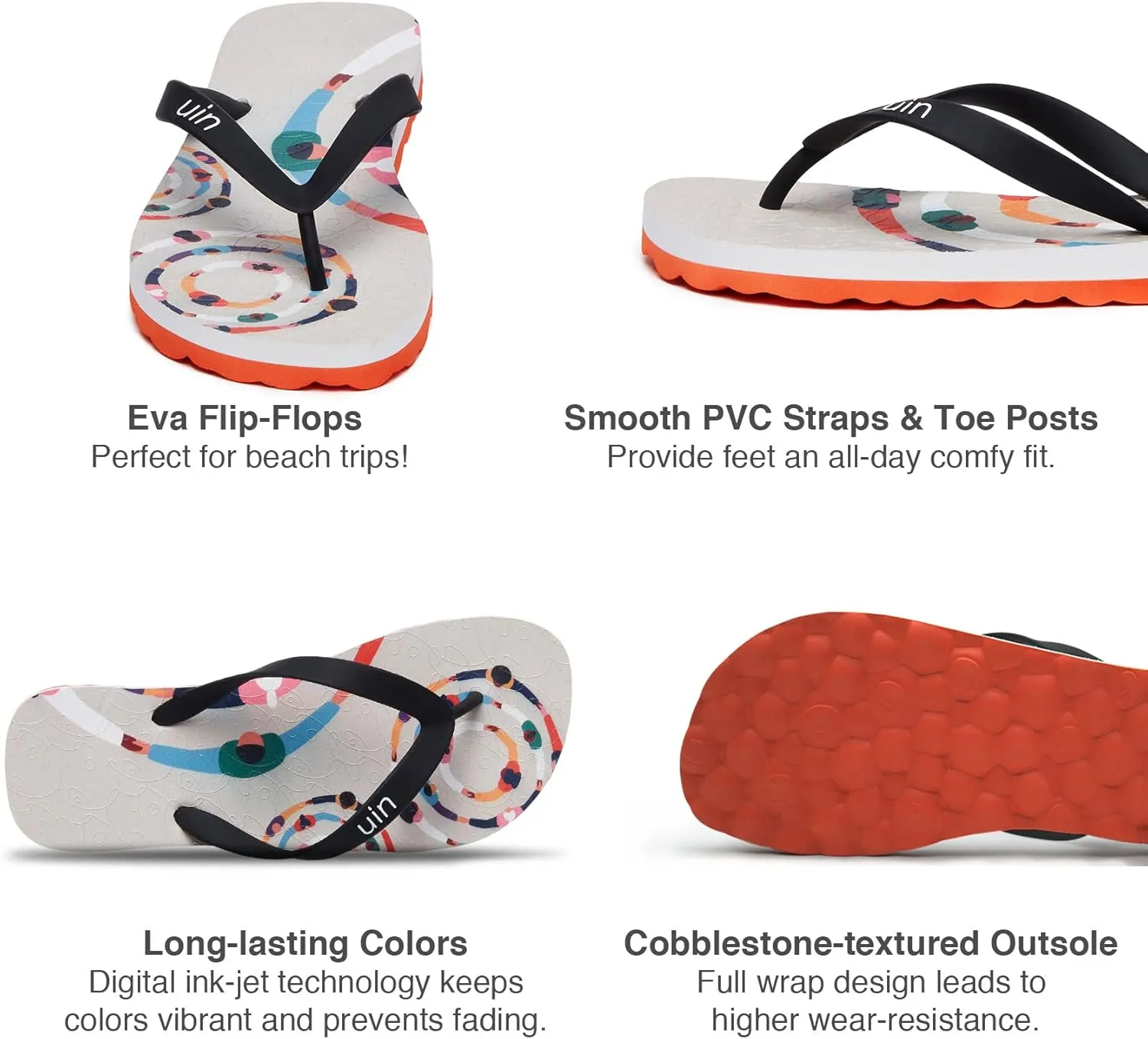 UIN Women's Flip Flops Thong Sandals Beach Summer Casual Art Painted Travel Comfort Slippers Non Slip