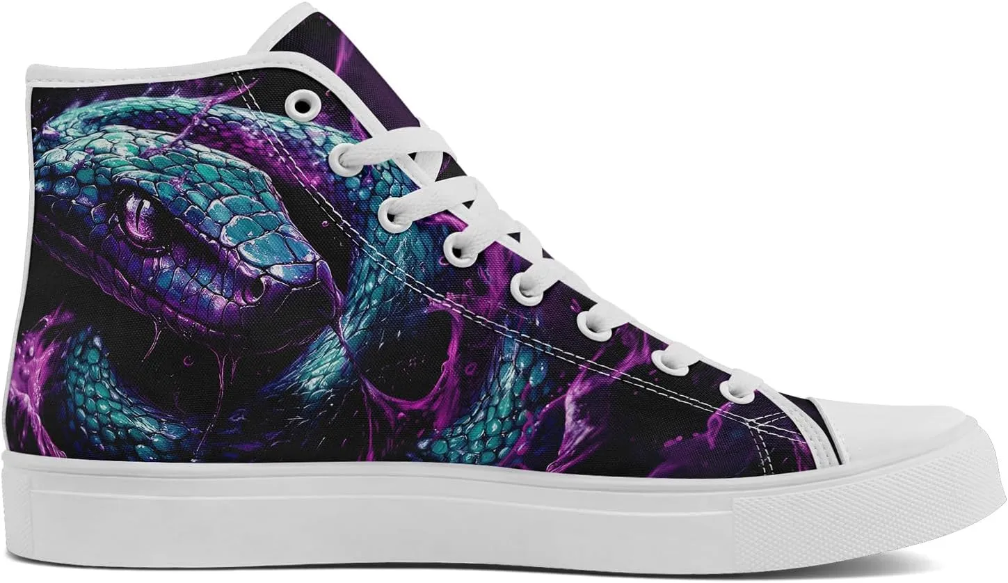 Unisex Snake Print Canvas High Top Sneakers, Lightweight Lace-Up Shoes for Walking, Outdoor Activities, and Daily Wear