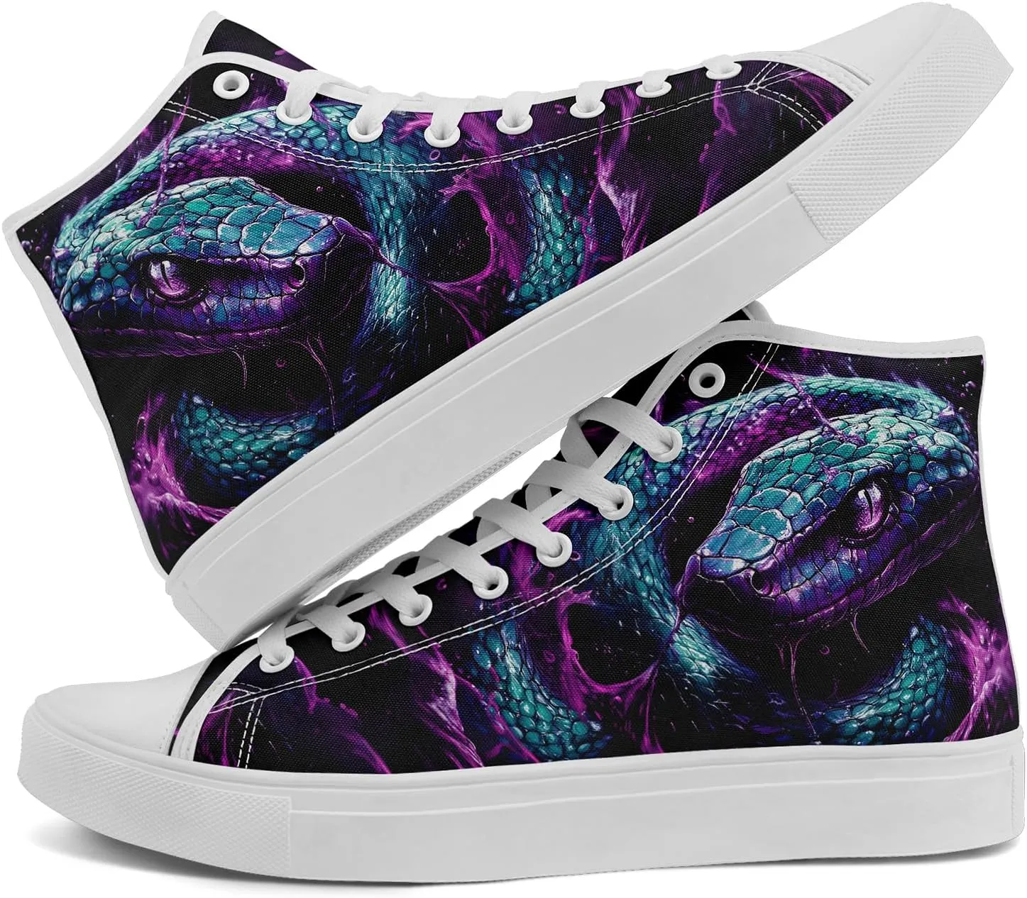 Unisex Snake Print Canvas High Top Sneakers, Lightweight Lace-Up Shoes for Walking, Outdoor Activities, and Daily Wear