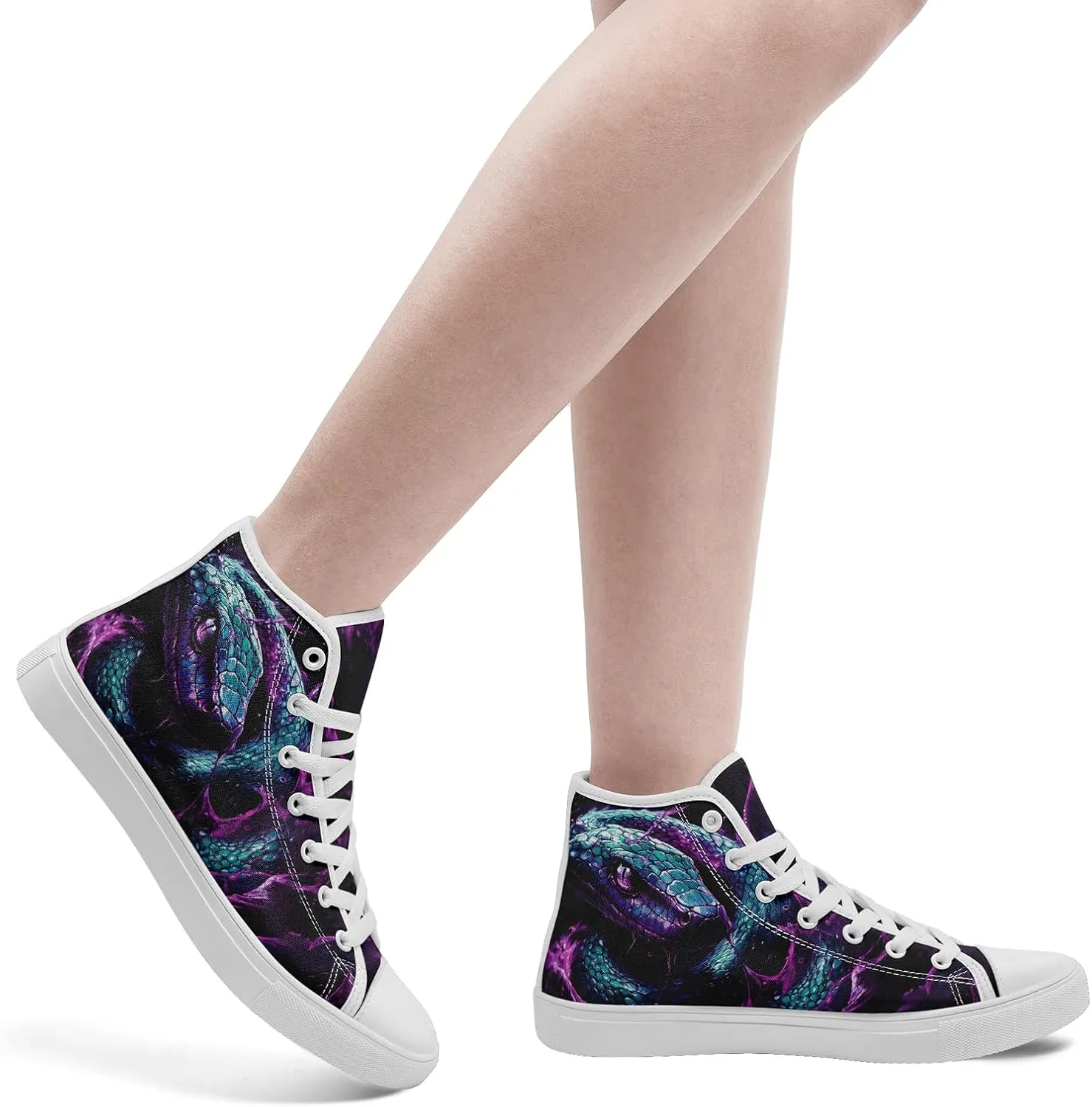 Unisex Snake Print Canvas High Top Sneakers, Lightweight Lace-Up Shoes for Walking, Outdoor Activities, and Daily Wear