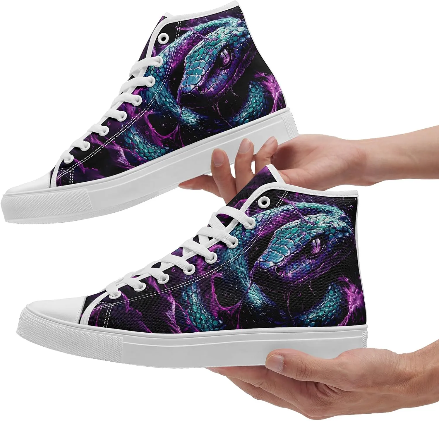 Unisex Snake Print Canvas High Top Sneakers, Lightweight Lace-Up Shoes for Walking, Outdoor Activities, and Daily Wear