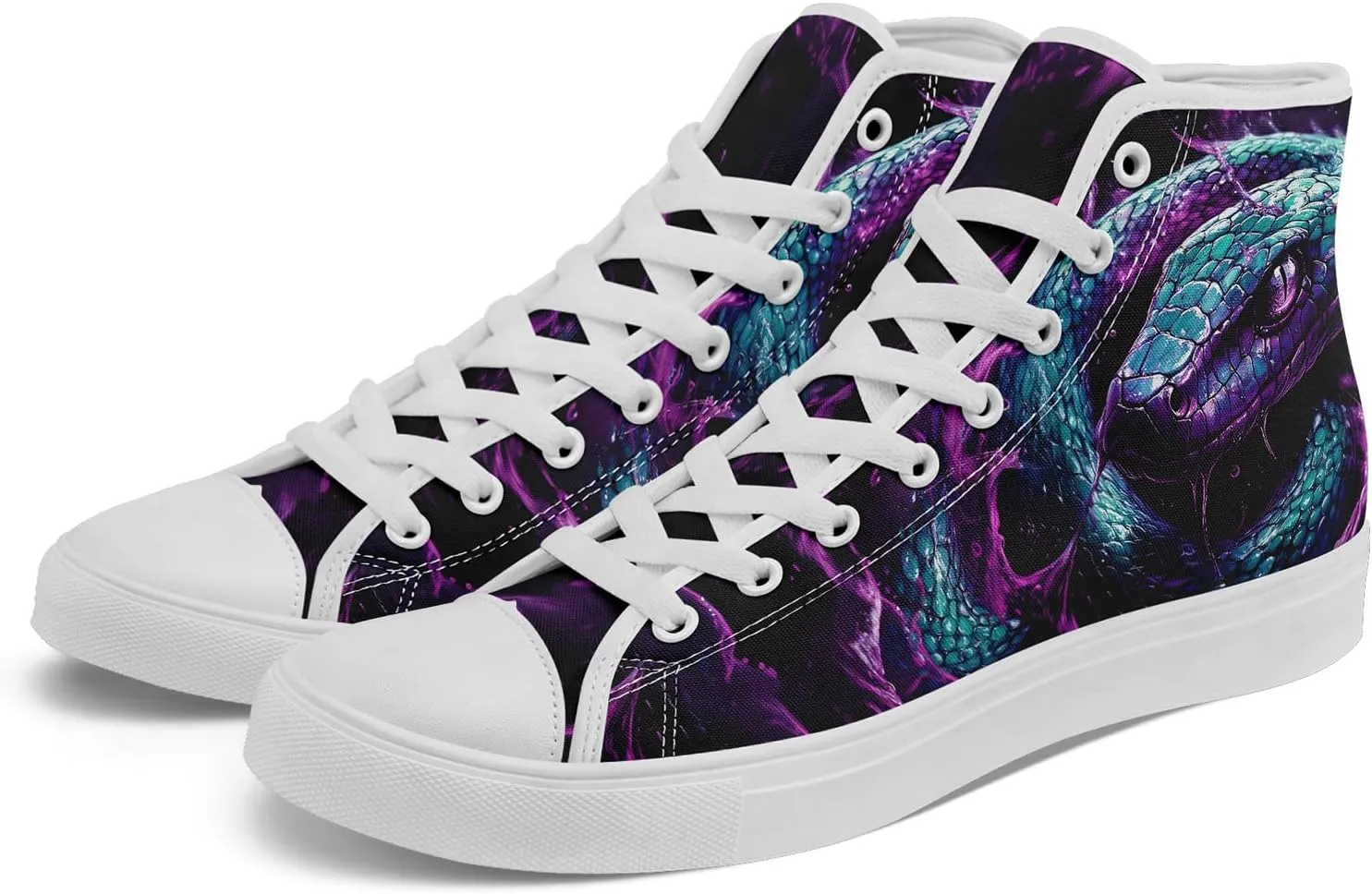 Unisex Snake Print Canvas High Top Sneakers, Lightweight Lace-Up Shoes for Walking, Outdoor Activities, and Daily Wear