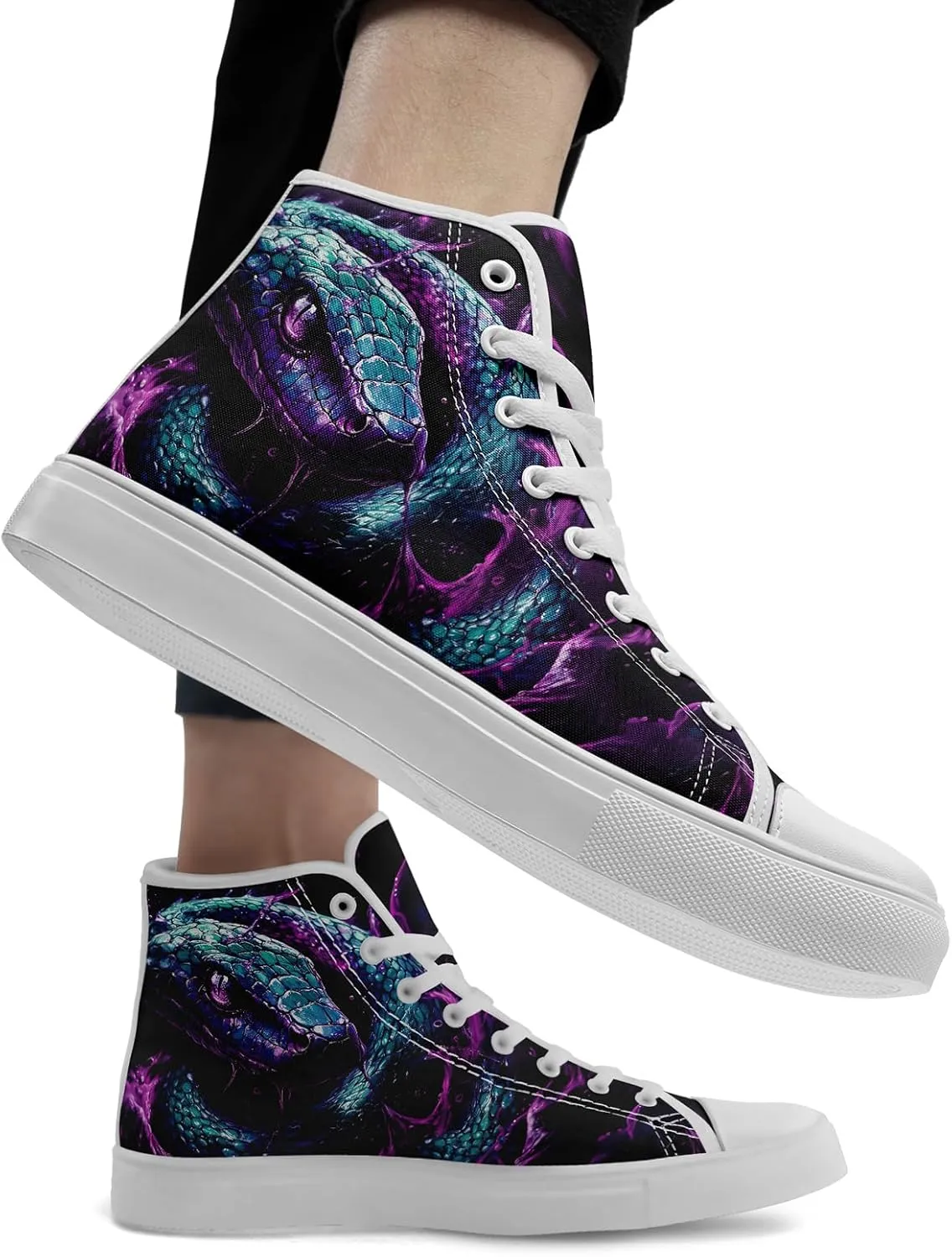Unisex Snake Print Canvas High Top Sneakers, Lightweight Lace-Up Shoes for Walking, Outdoor Activities, and Daily Wear