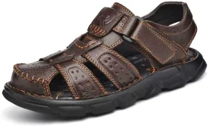UPIShi Men's Closed Toe Leather Fisherman Adjustable Lightweight Outdoor Beach Sandals