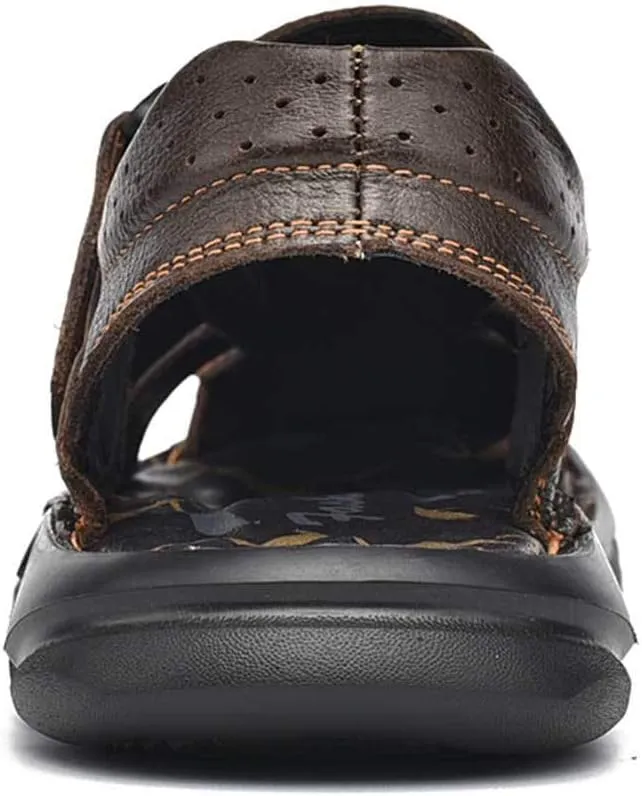 UPIShi Men's Closed Toe Leather Fisherman Adjustable Lightweight Outdoor Beach Sandals