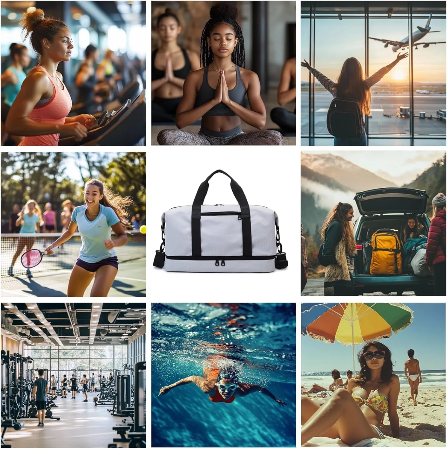 Versatile Sports Bag for Women Men - Multipurpose Gym and Travel Duffel with Wet Dry Compartment, Independent Shoe Storage, and Detachable Shoulder Strap (Grey)