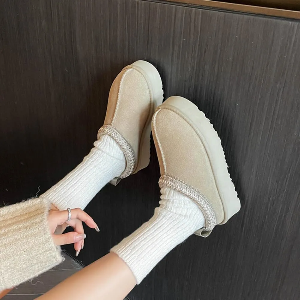vioxthak Women's Slippers Platform Mini Boots For Women Short Ankle Boot Fur Fleece Lined Sneakers House slippers Suede Leather Anti-Slip Boot For Outdoor