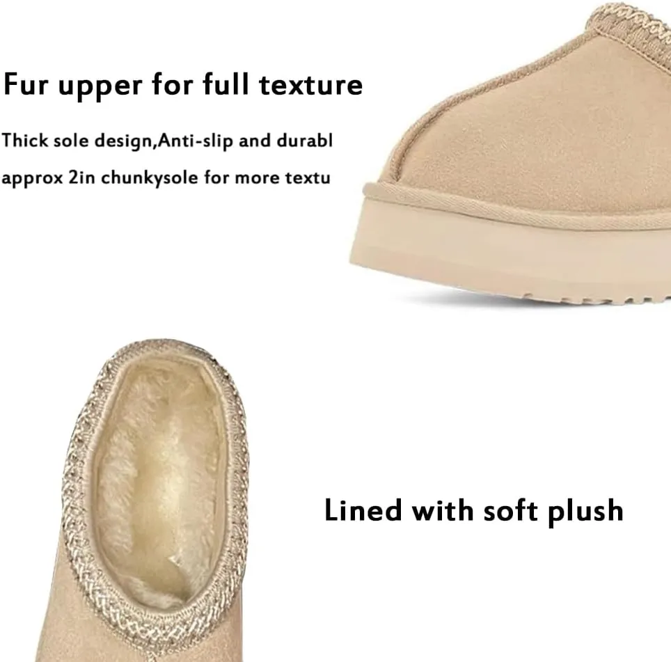 vioxthak Women's Slippers Platform Mini Boots For Women Short Ankle Boot Fur Fleece Lined Sneakers House slippers Suede Leather Anti-Slip Boot For Outdoor