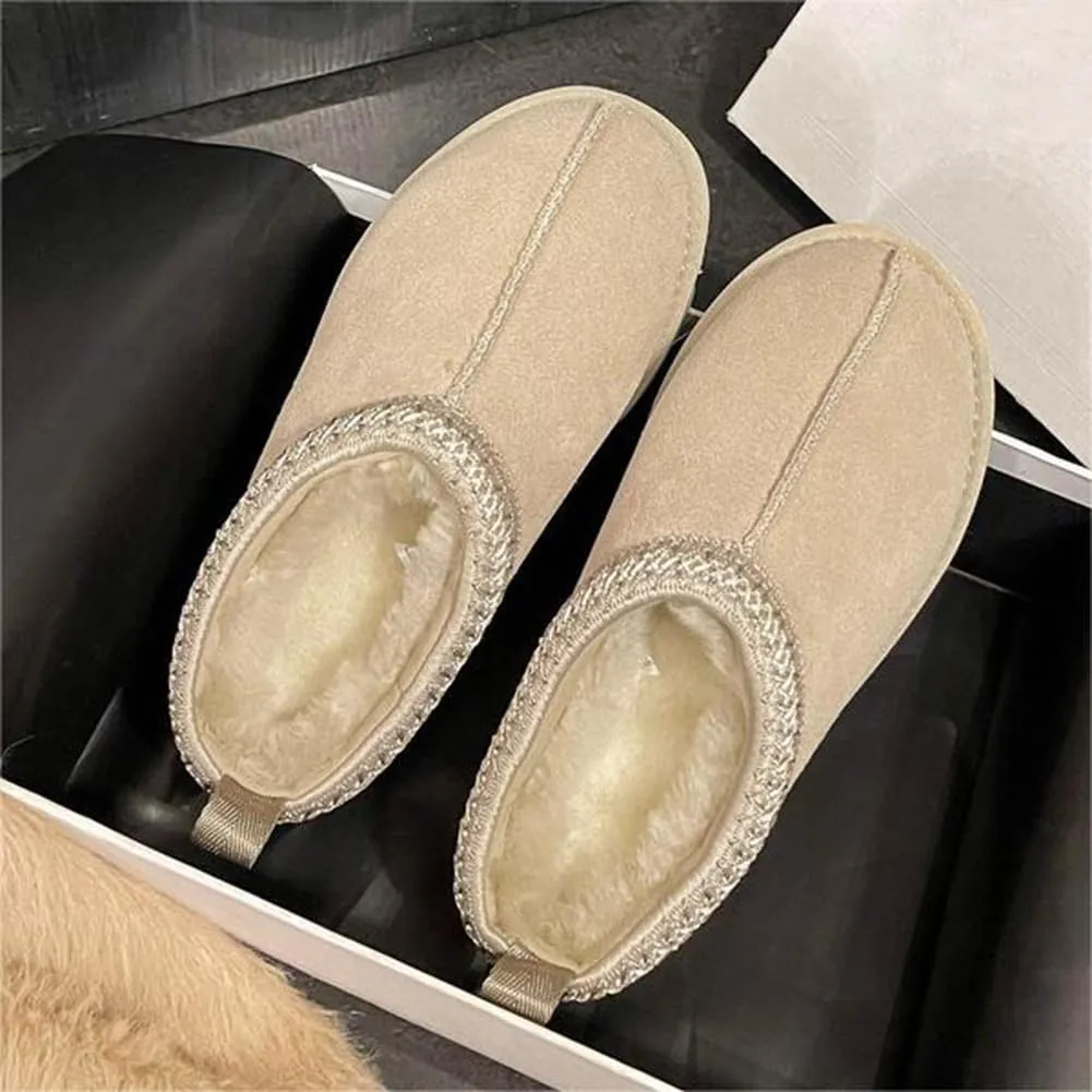 vioxthak Women's Slippers Platform Mini Boots For Women Short Ankle Boot Fur Fleece Lined Sneakers House slippers Suede Leather Anti-Slip Boot For Outdoor