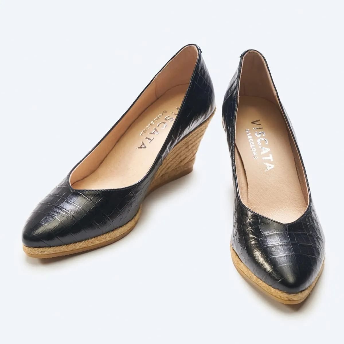 VISCATA Roses Espadrille Leather Wedges Spain Handmade 2 ½” Heel Women's Pumps with Soft, Premium Leather Upper and 100% Natural Jute Midsole for All Occasions: Casual, Work, Party