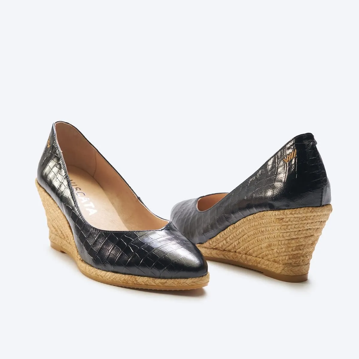 VISCATA Roses Espadrille Leather Wedges Spain Handmade 2 ½” Heel Women's Pumps with Soft, Premium Leather Upper and 100% Natural Jute Midsole for All Occasions: Casual, Work, Party
