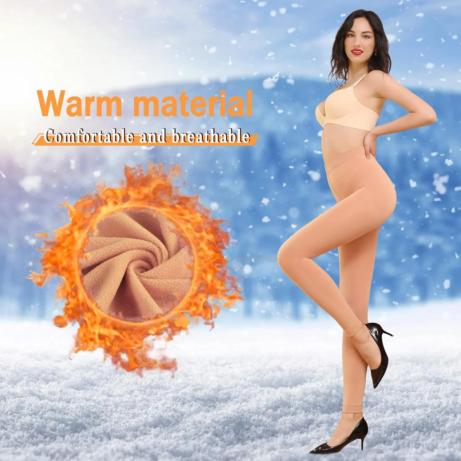 WAKUNA 2 Pairs Women's 100D Fleece Lined Tights Thermal Opaque Winter Pantyhose Slim fit
