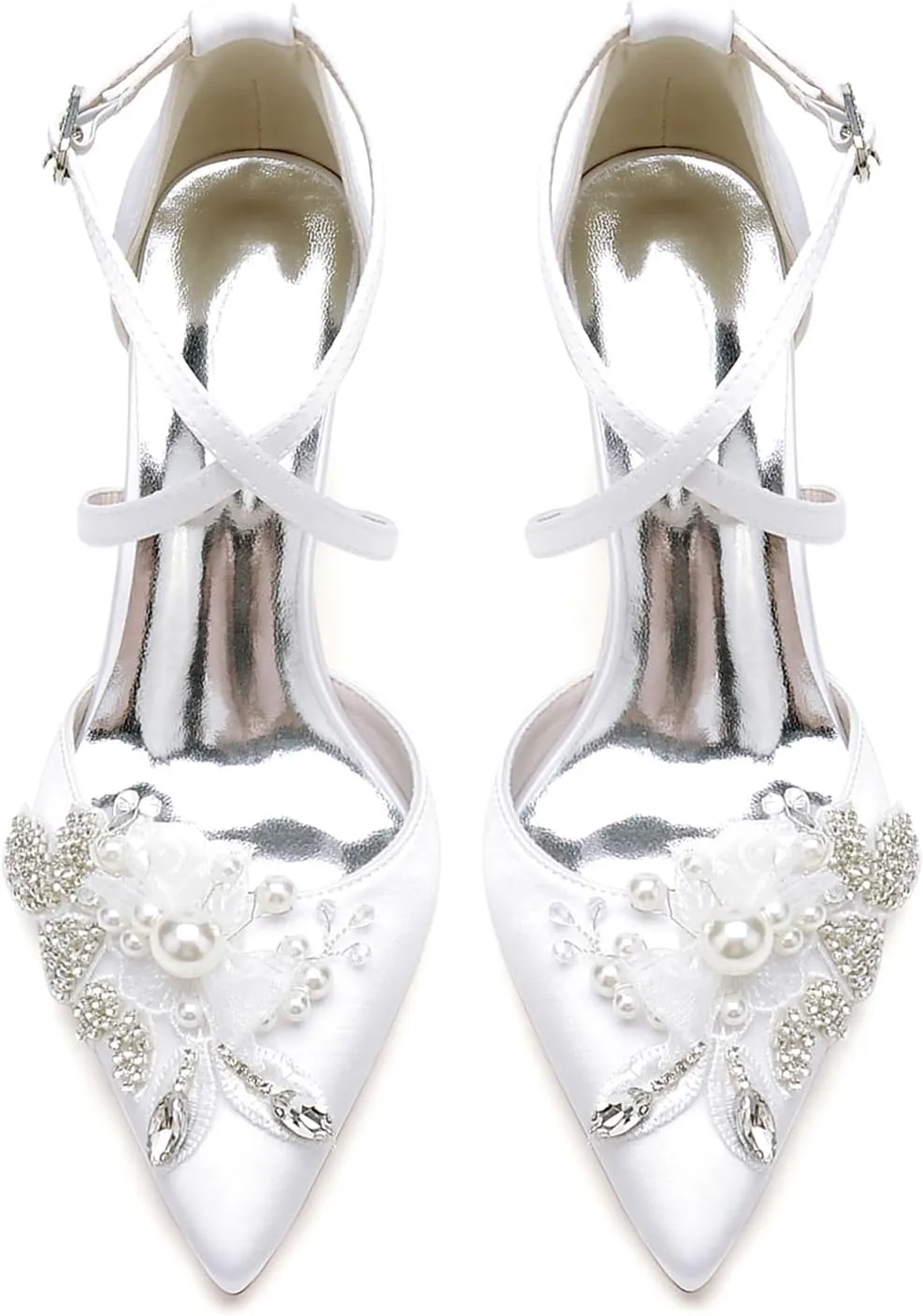 Wedding Shoes for Bride Rhinestones Women's Pointed Toe Block Heels Wedding Shoes Cross Strap Closed Toes Pumps Sandal