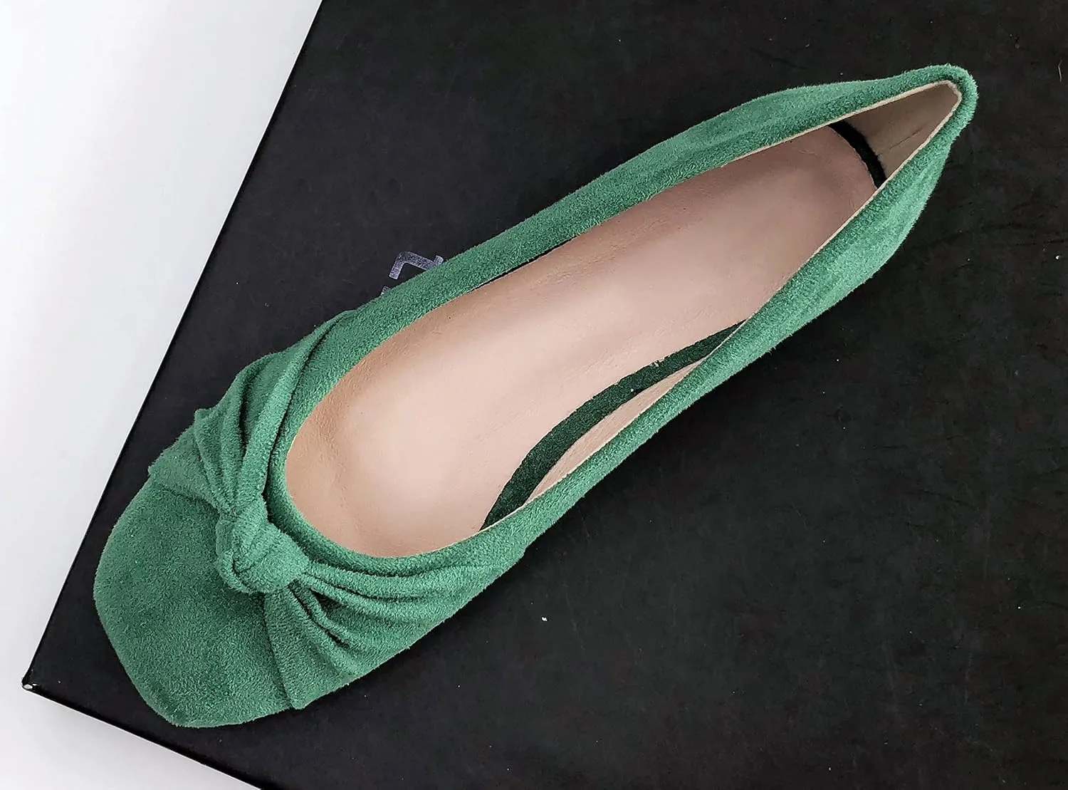 WENJIAZHIZHI Pleated Bowknot Ballet Flats Shoes for Women Suede Dressy Shoes Comfortable Square Toe Slip On Walking Loafers Flats