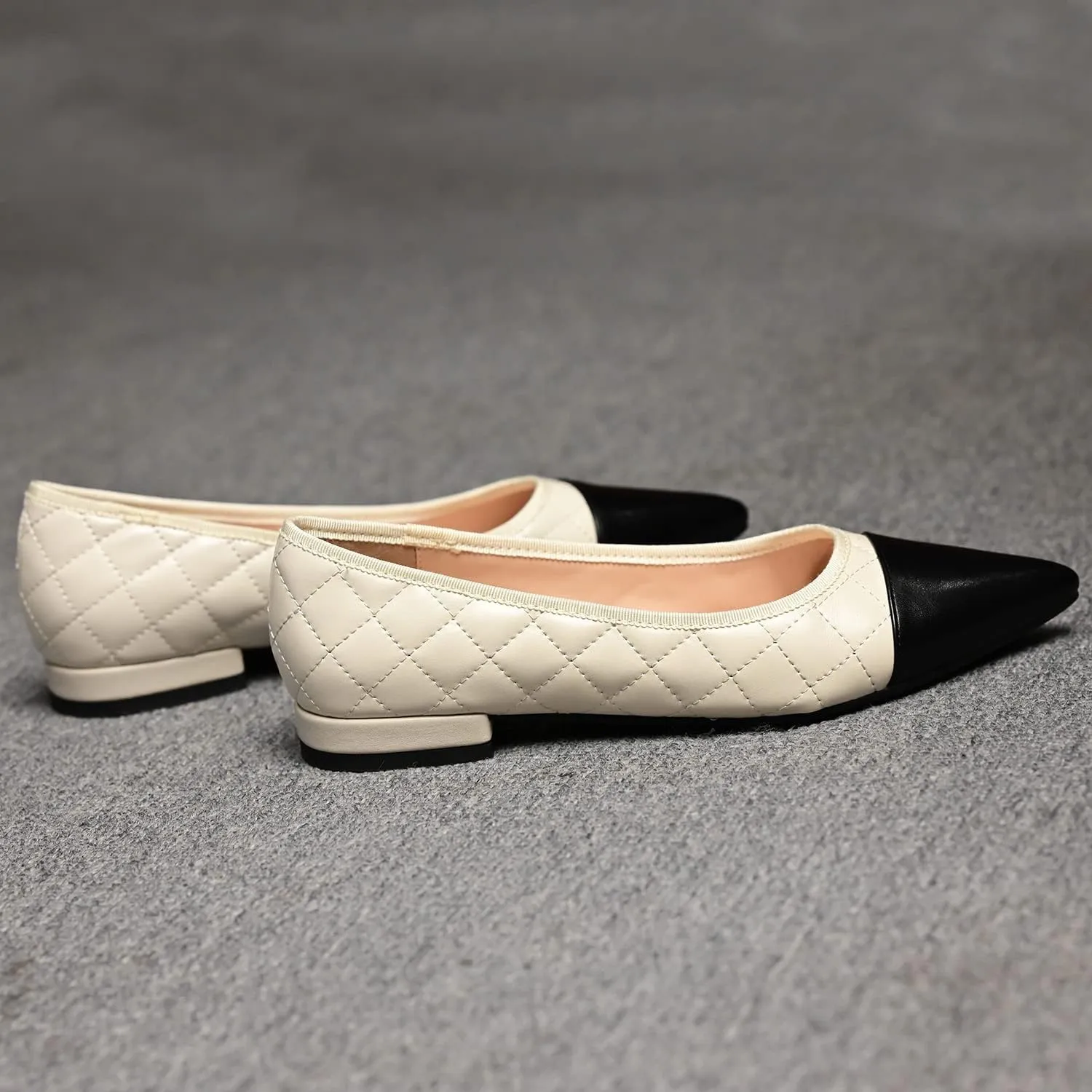Women Comfy Cap Toe Flats Slip on Pointed toe Flat Shoes Two Tone Flat Heel Dress Shoes Casual Pointy Toe Ballet Flats Colorblock Classic Office Elegant Driver Flats 4-11 M US