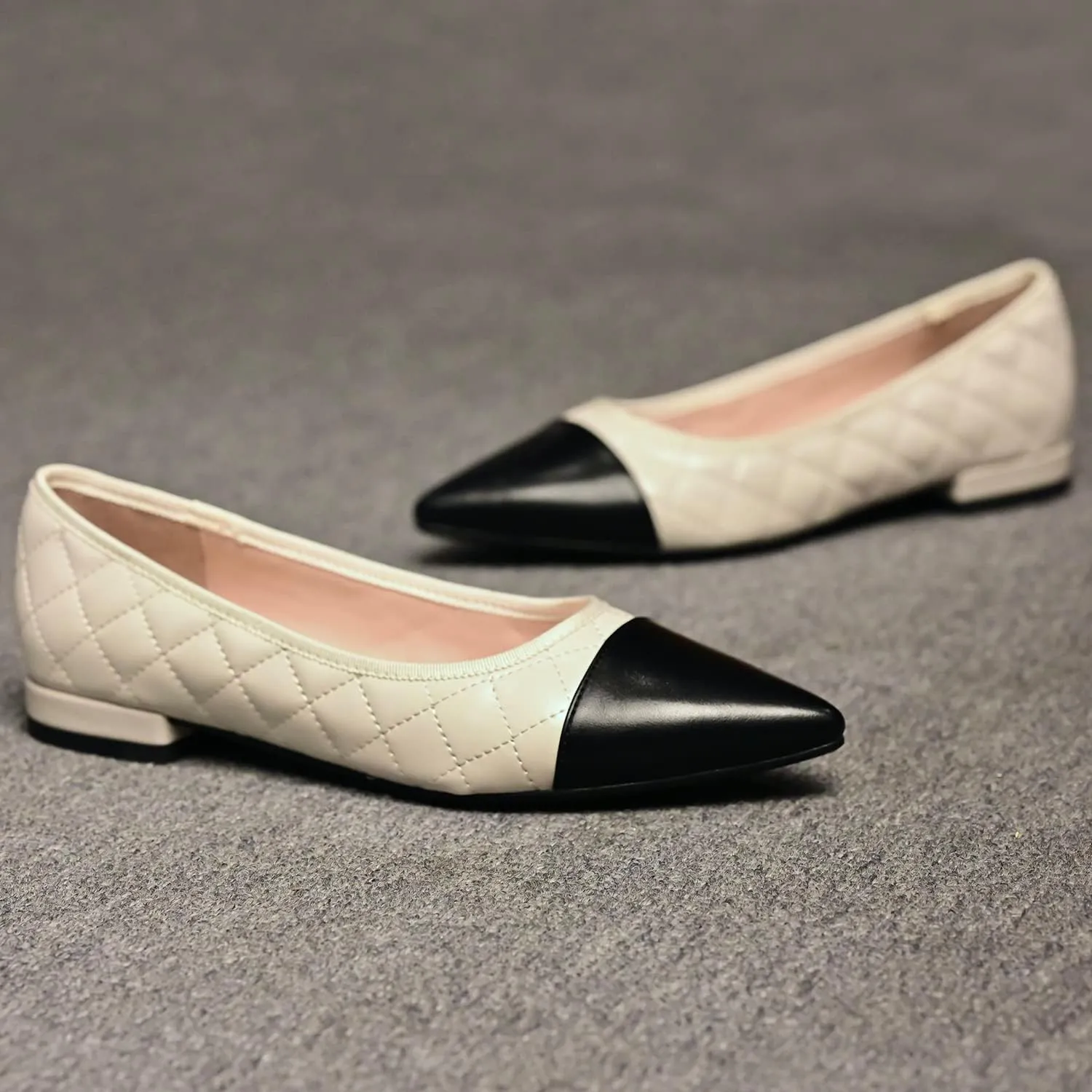 Women Comfy Cap Toe Flats Slip on Pointed toe Flat Shoes Two Tone Flat Heel Dress Shoes Casual Pointy Toe Ballet Flats Colorblock Classic Office Elegant Driver Flats 4-11 M US