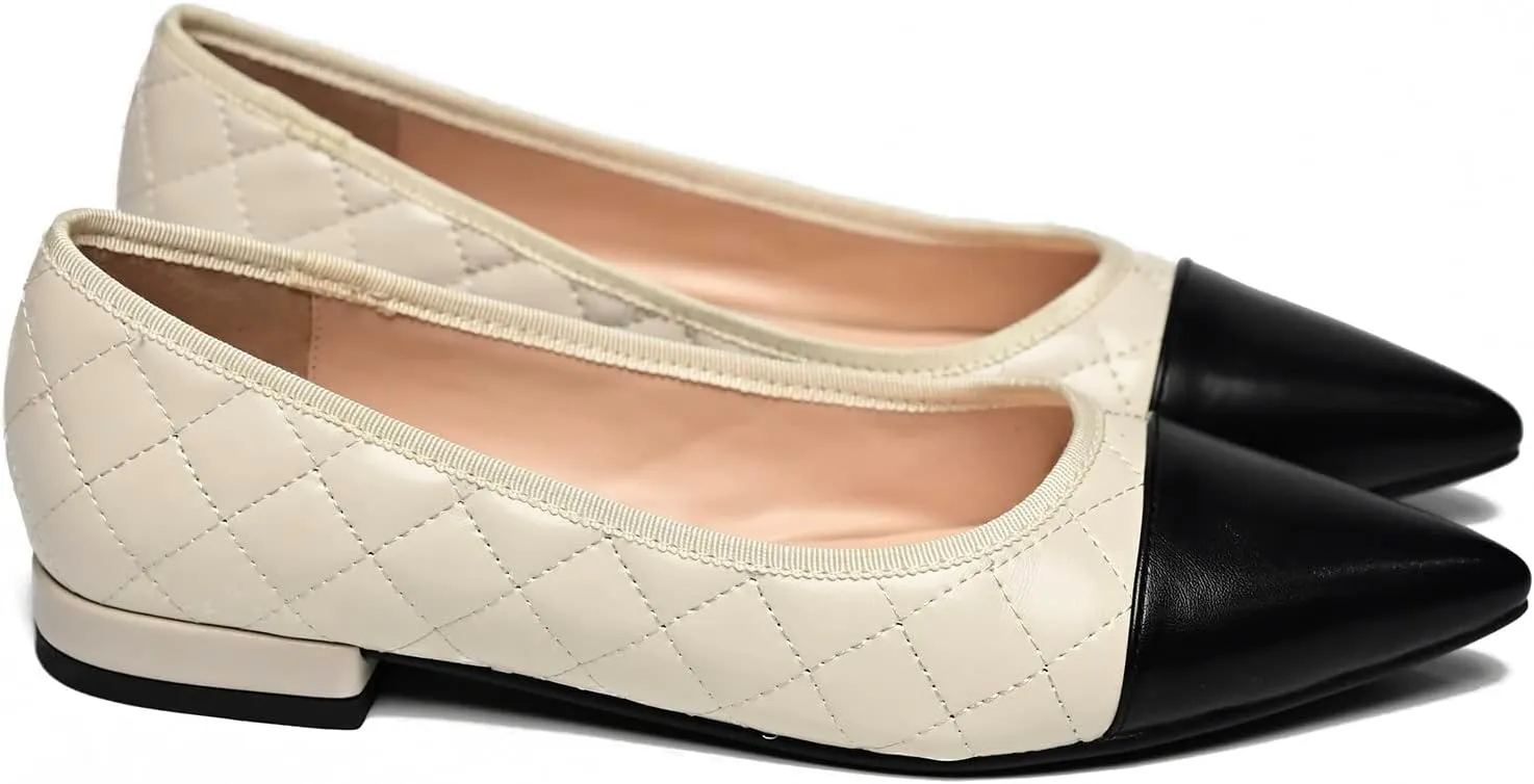 Women Comfy Cap Toe Flats Slip on Pointed toe Flat Shoes Two Tone Flat Heel Dress Shoes Casual Pointy Toe Ballet Flats Colorblock Classic Office Elegant Driver Flats 4-11 M US