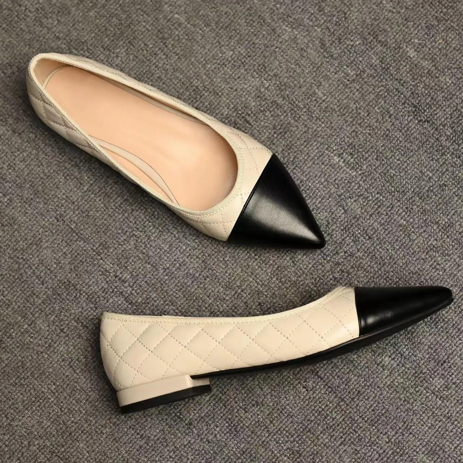 Women Comfy Cap Toe Flats Slip on Pointed toe Flat Shoes Two Tone Flat Heel Dress Shoes Casual Pointy Toe Ballet Flats Colorblock Classic Office Elegant Driver Flats 4-11 M US