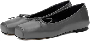 Women Vintage Square Toe Ballet Flats Bow Slip On Satin Flats Comfortable Matte Leather Metallic Flats Office Ladies Work Flat Heel Dress Shoes Club Driving Flat Shoes Spring 4-11 M US