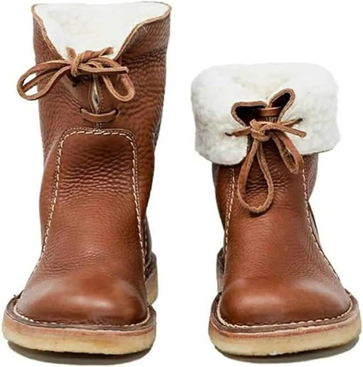 Women Waterproof Wool Lined Boots Vintage Buttery-Soft Wool Lined Boots PU Leather Snow Ankle Boots for Men