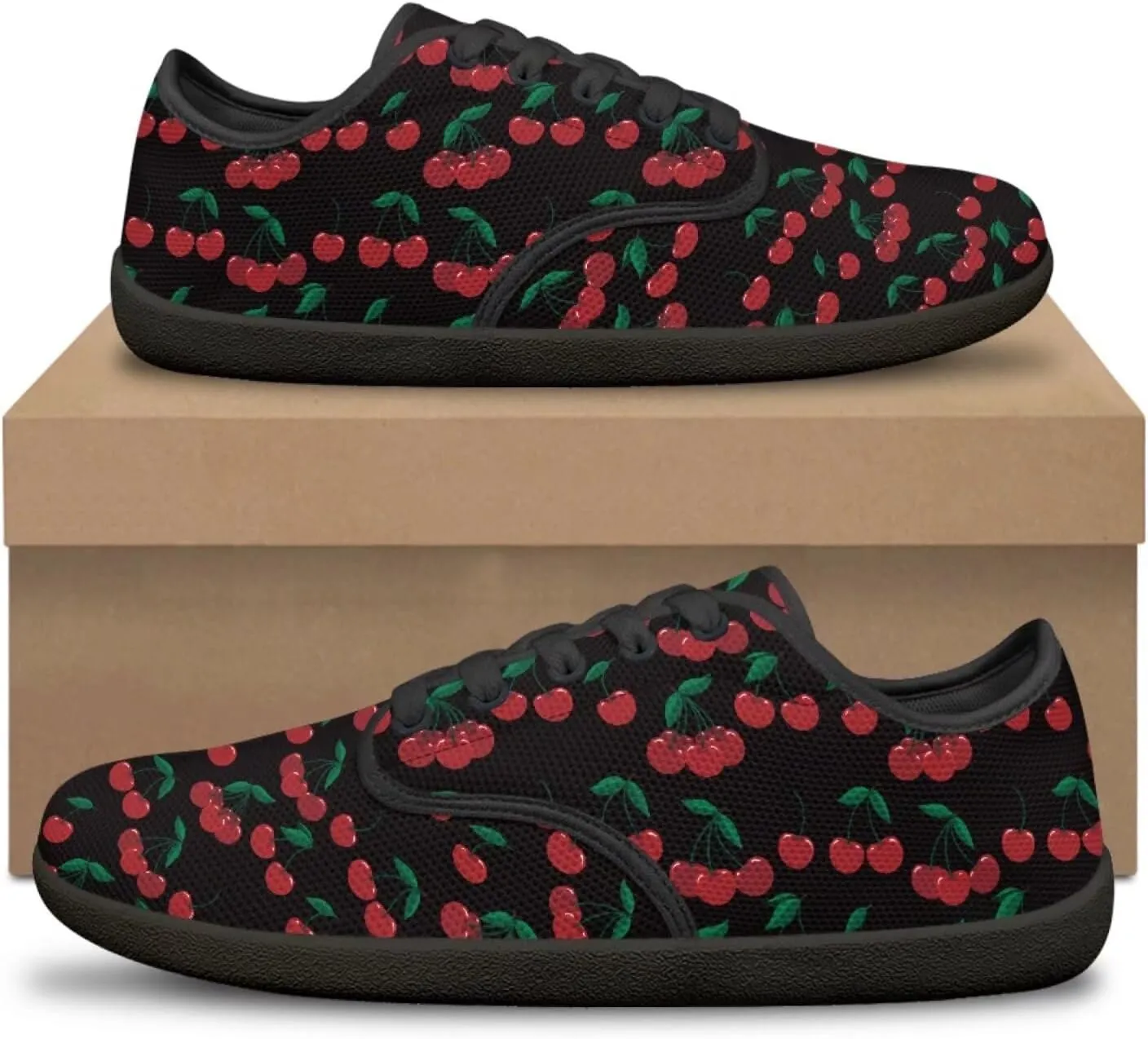 Womens Barefoot Shoes Lace Up Wide Toe Jogging Casual Sneakers Fruit Print