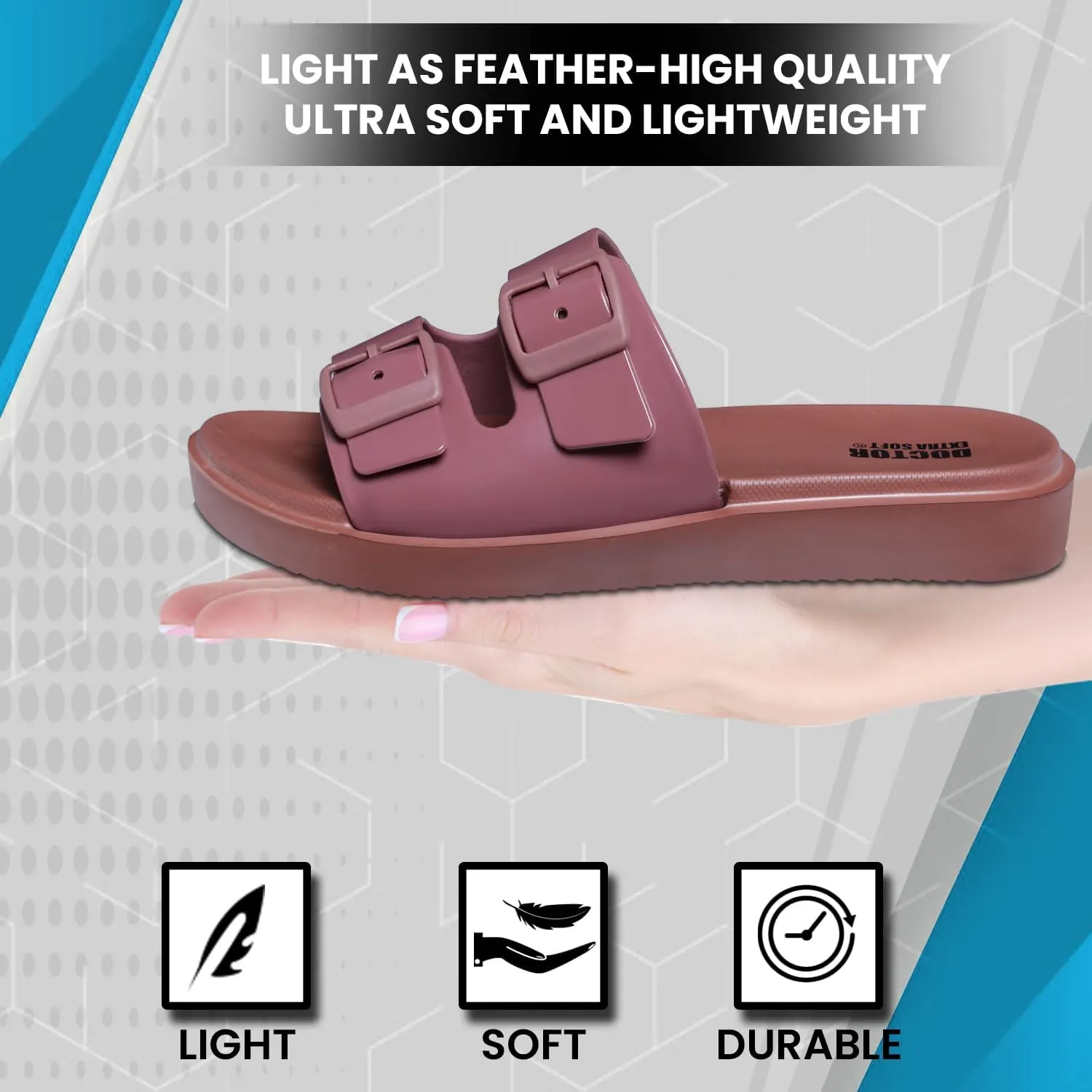 Women's Classic Cushion Sliders/Slippers with Adjustable Buckle Strap for Adult | Comfortable & LightWeight| Stylish & Anti-Skid| Waterproof & Everyday Flip Flops Ladies/Girls D-523