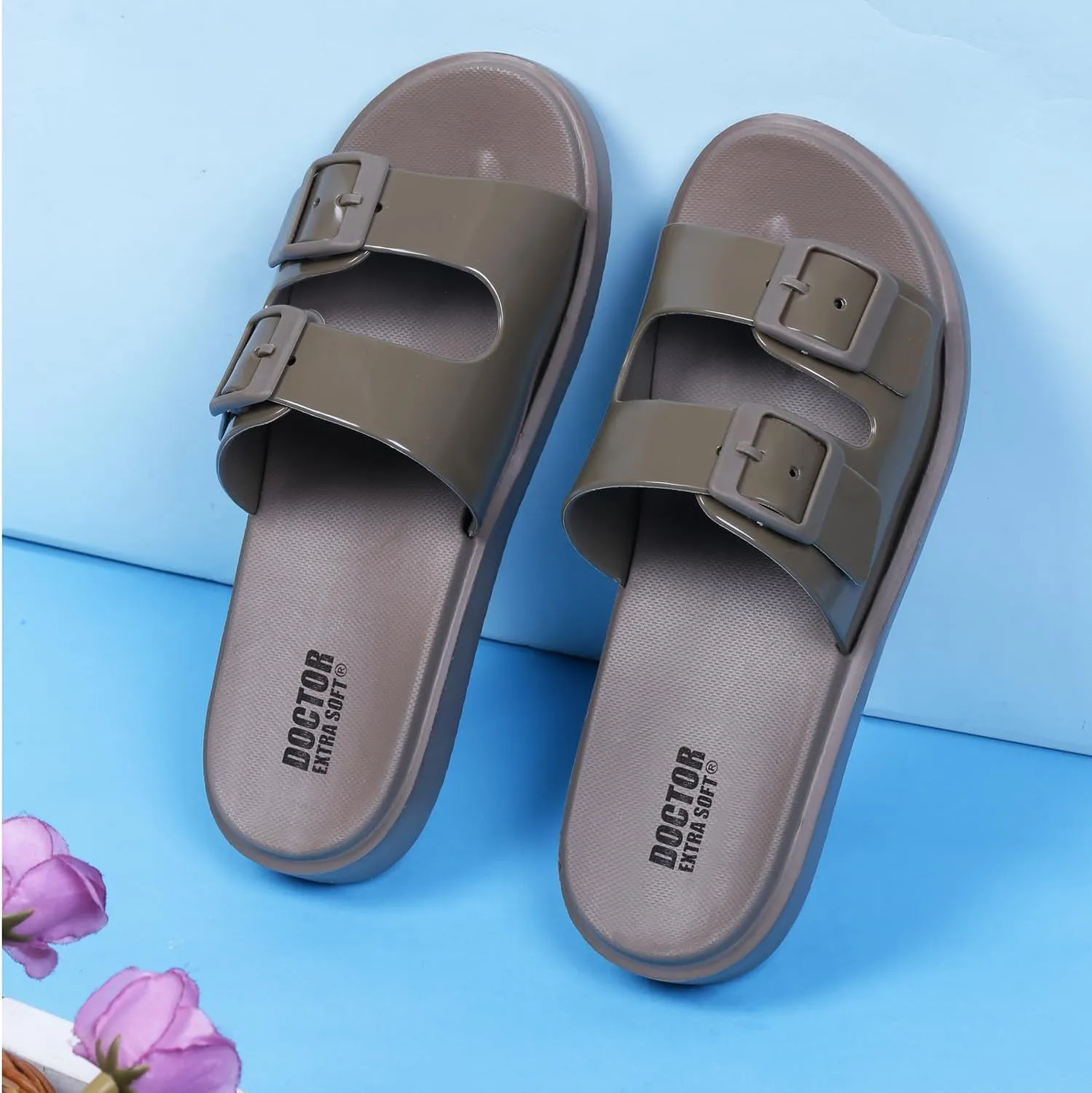 Women's Classic Cushion Sliders/Slippers with Adjustable Buckle Strap for Adult | Comfortable & LightWeight| Stylish & Anti-Skid| Waterproof & Everyday Flip Flops Ladies/Girls D-523