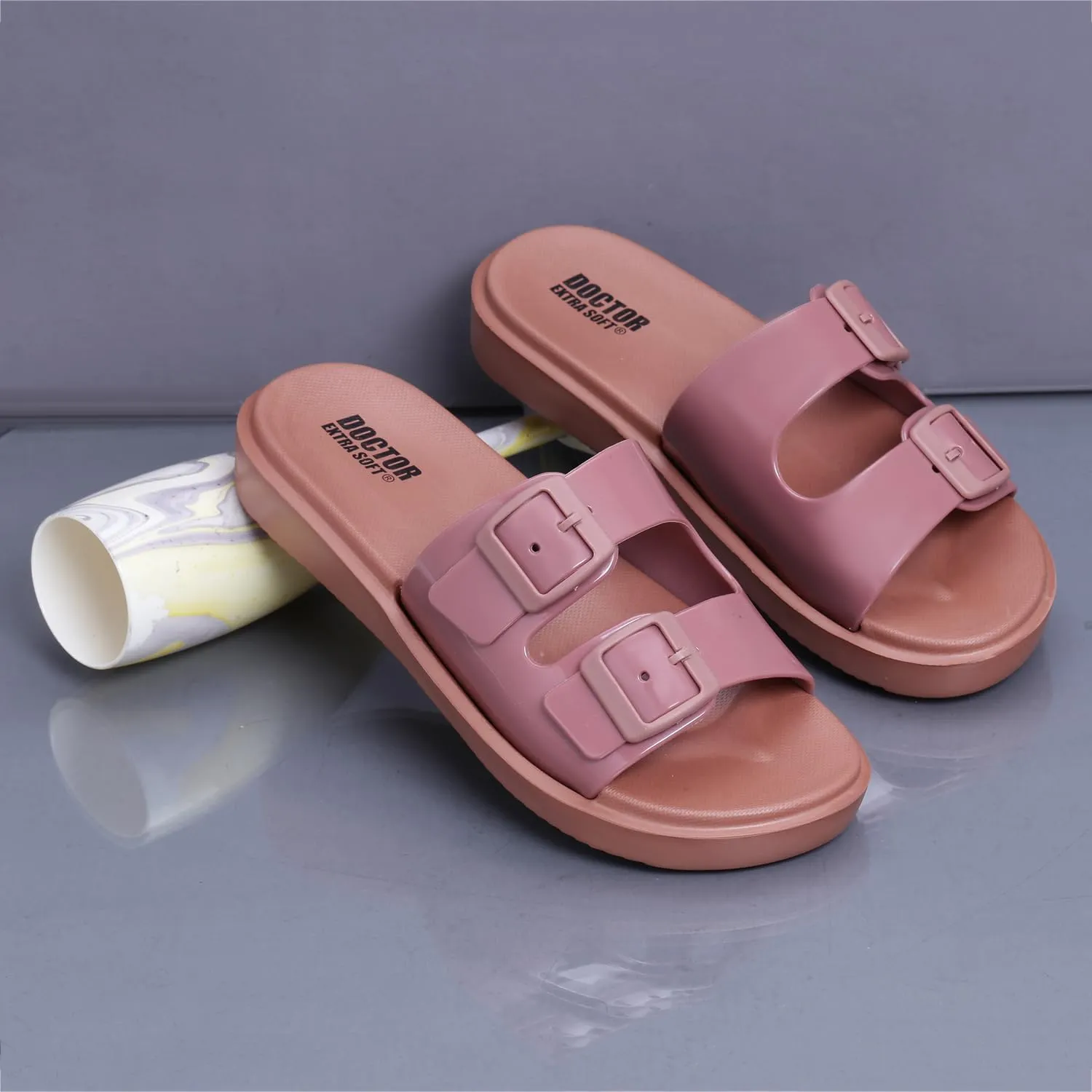Women's Classic Cushion Sliders/Slippers with Adjustable Buckle Strap for Adult | Comfortable & LightWeight| Stylish & Anti-Skid| Waterproof & Everyday Flip Flops Ladies/Girls D-523