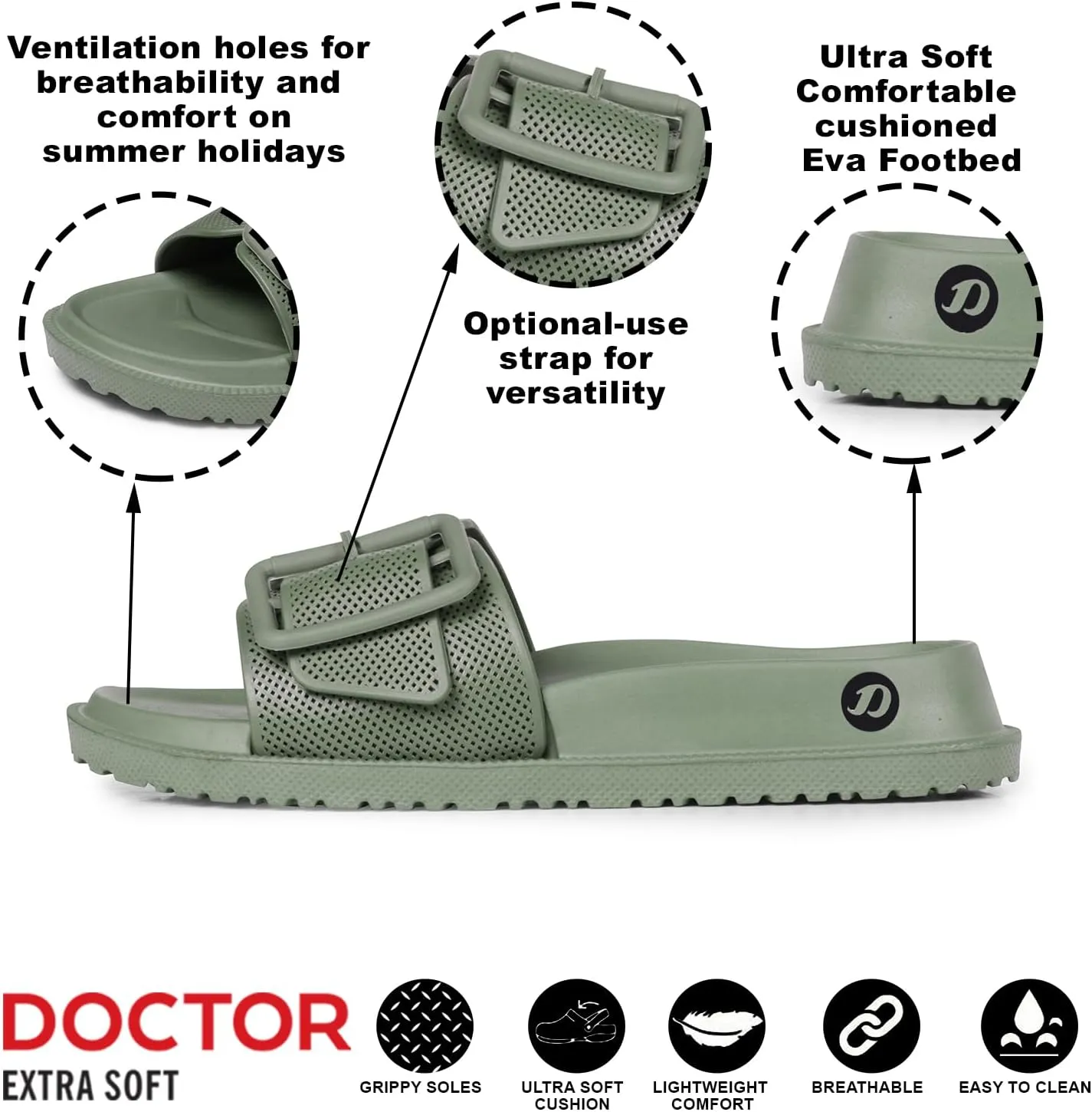 Women's Classic Cushion Sliders/Slippers with Adjustable Buckle Strap for Adult|Comfortable & LightWeight|Stylish & Anti-Skid|Waterproof & Everyday Flip Flops for Ladies/Girls D-526