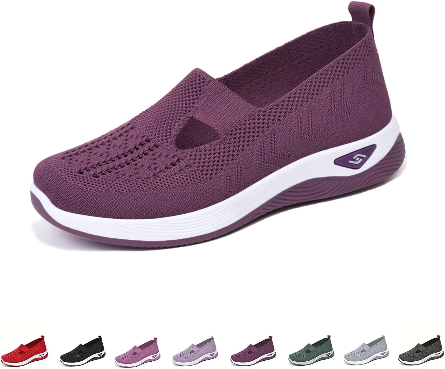 Women's Comfortable Breathable Knitted Sneakers, Outdoor Woven Cut-Out Orthopedic Soft Arch Support Walking Shoes for Women, Slip-On