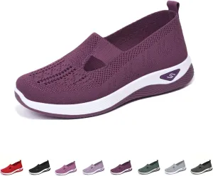 Women's Comfortable Breathable Knitted Sneakers, Outdoor Woven Cut-Out Orthopedic Soft Arch Support Walking Shoes for Women, Slip-On
