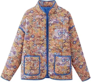 Women's Cottagecore Oversized Puffer Coat Aesthetics Floral Quilted Down Jacket Altnertive Hidden Button Long Sleeve Top