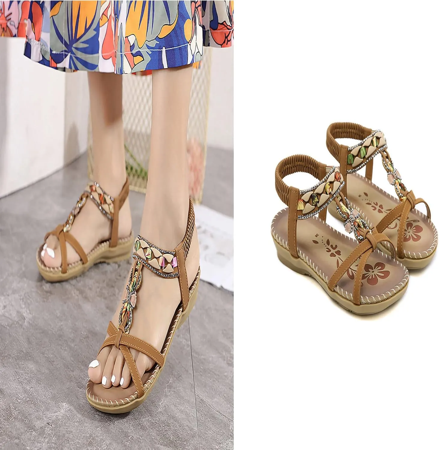 Women's Fashion Braided Flat Sandals Summer Beach Vintage Walking Flats Walking Shoes with Slingback and Soft Sole