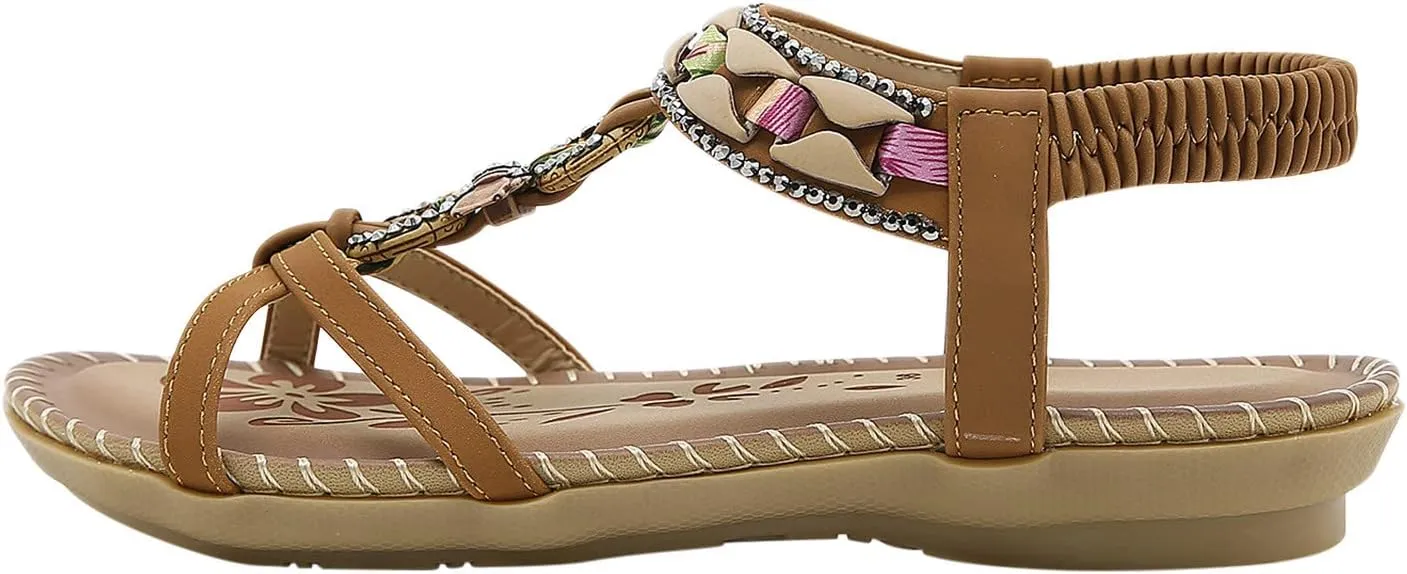 Women's Fashion Braided Flat Sandals Summer Beach Vintage Walking Flats Walking Shoes with Slingback and Soft Sole