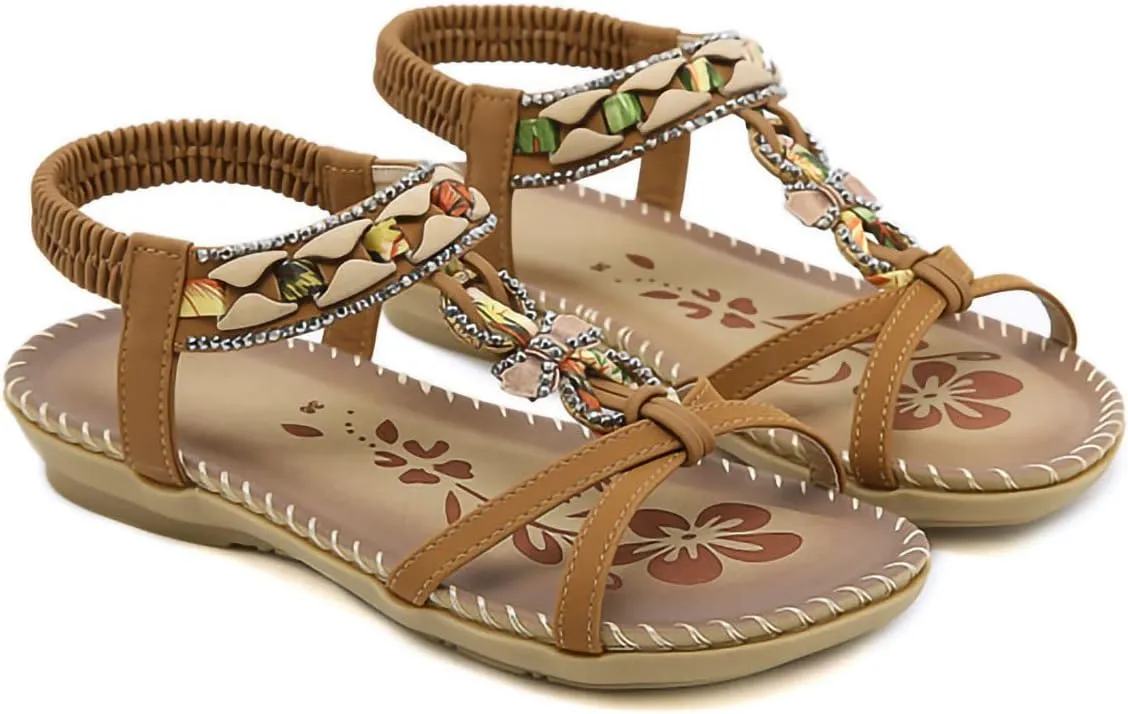 Women's Fashion Braided Flat Sandals Summer Beach Vintage Walking Flats Walking Shoes with Slingback and Soft Sole