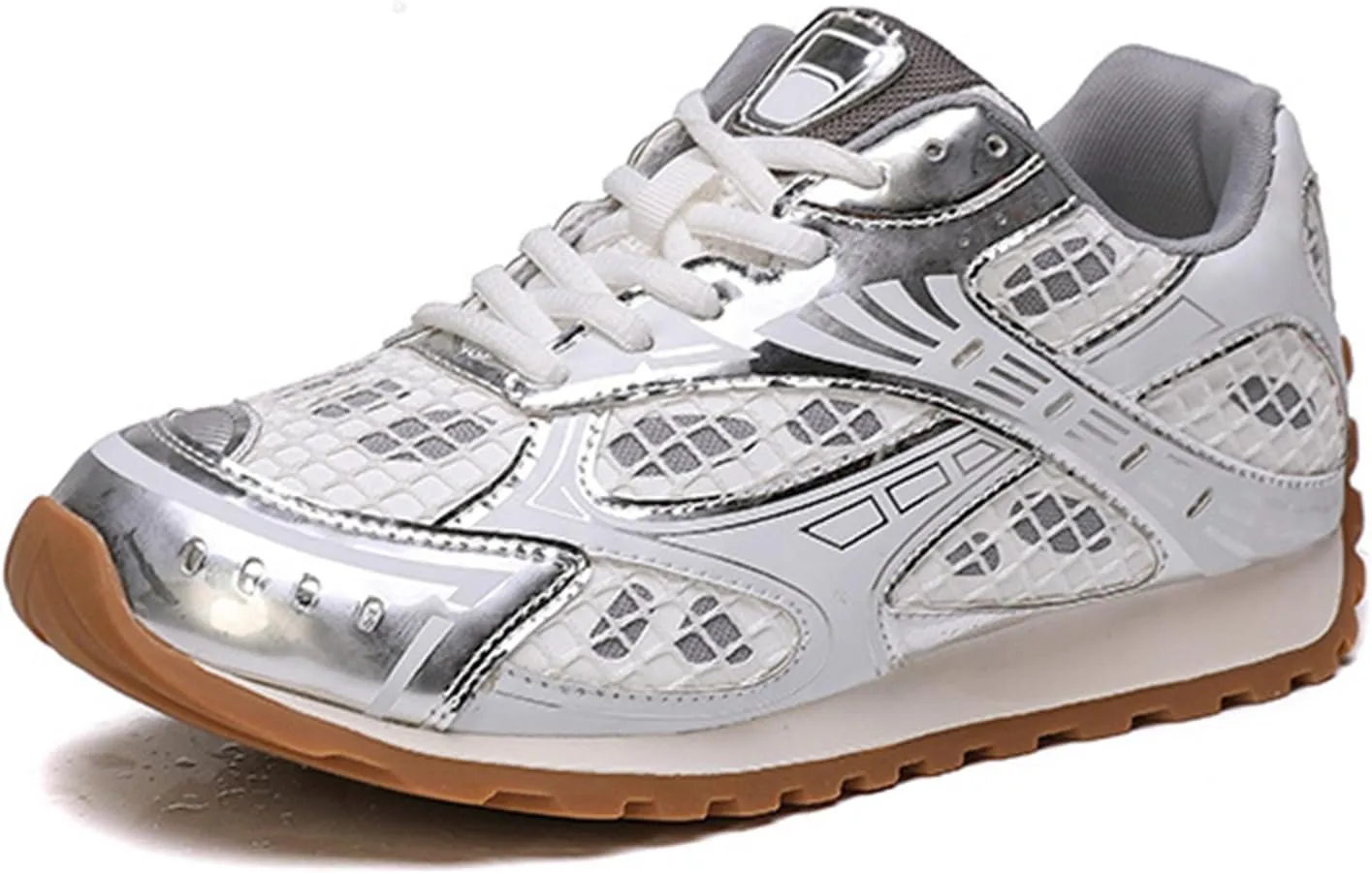Women's Fashion Platform Oxford Trainers - Casual Lace-Up Lightweight Autumn Sneakers with Color Matching Trend, Slimming, and Versatile Flats Shoes,Silver-39