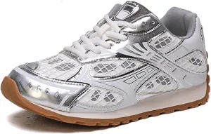 Women's Fashion Platform Oxford Trainers - Casual Lace-Up Lightweight Autumn Sneakers with Color Matching Trend, Slimming, and Versatile Flats Shoes,Silver-39