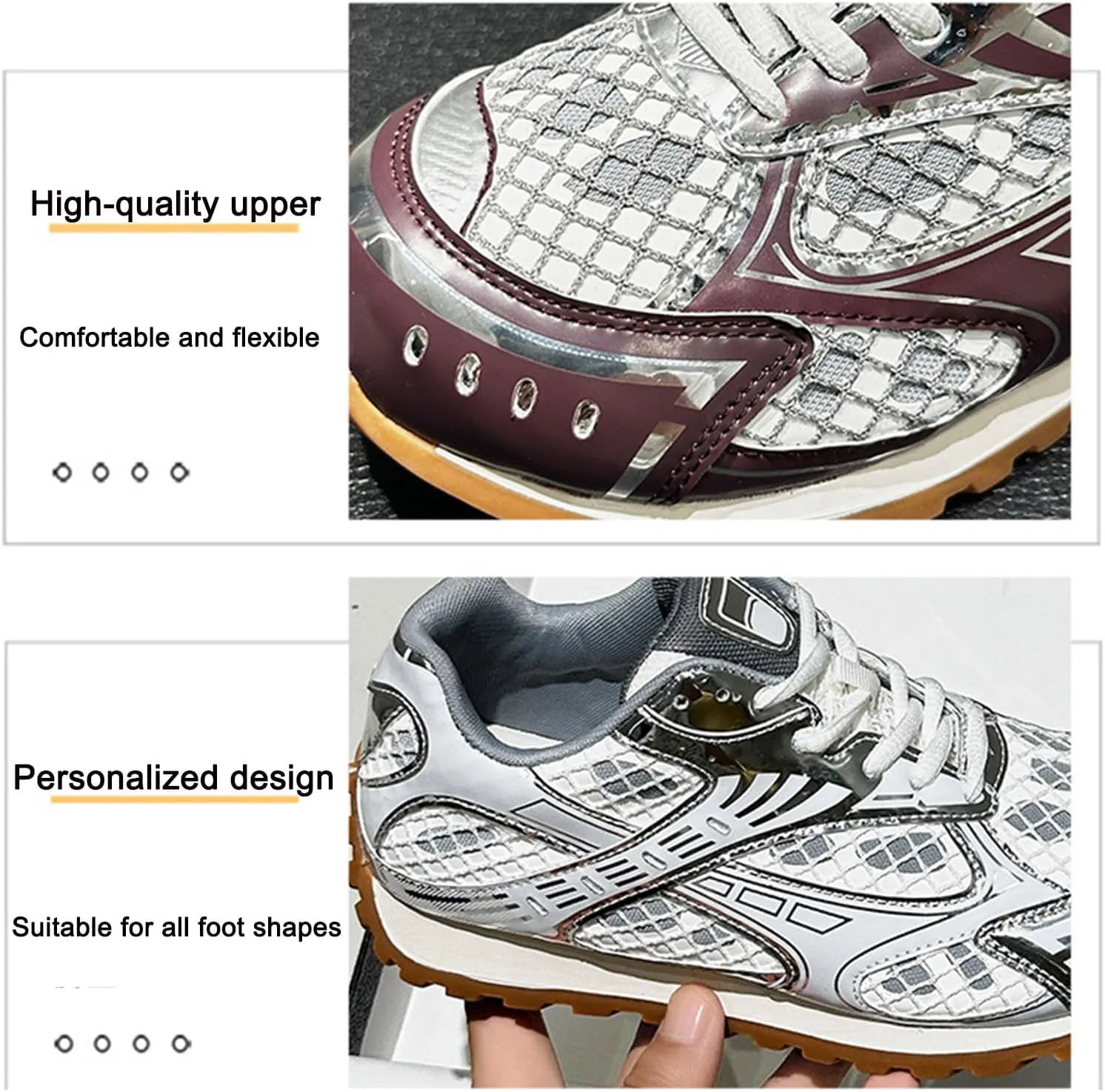 Women's Fashion Platform Oxford Trainers - Casual Lace-Up Lightweight Autumn Sneakers with Color Matching Trend, Slimming, and Versatile Flats Shoes,Silver-39