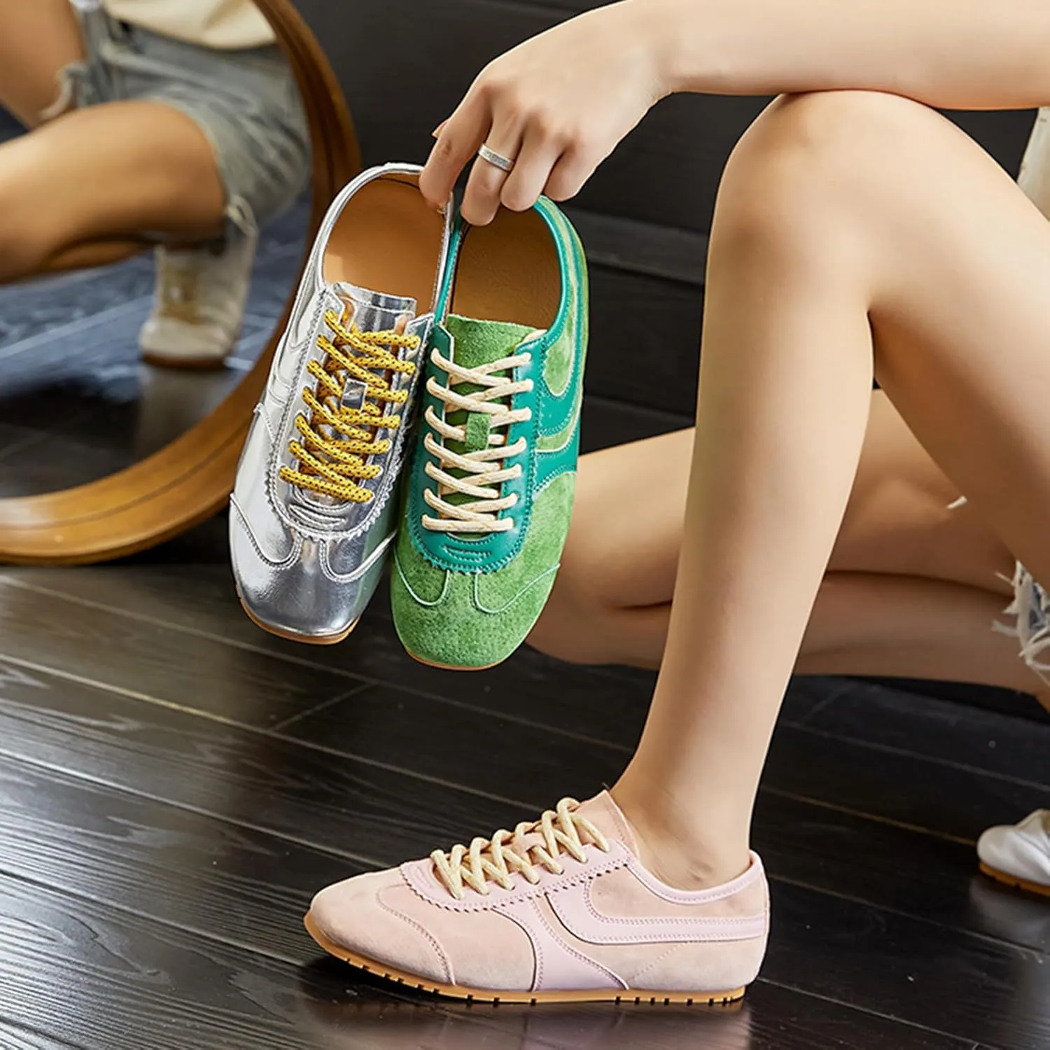 Women's Fashion Platform Trainers Casual Lace-Up Flats Sneakers - Spring/Summer Flat Sneakers for Women Solid Color Women's Shoes