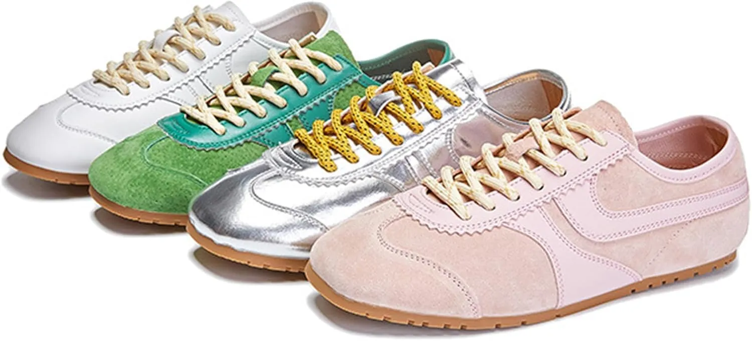 Women's Fashion Platform Trainers Casual Lace-Up Flats Sneakers - Spring/Summer Flat Sneakers for Women Solid Color Women's Shoes