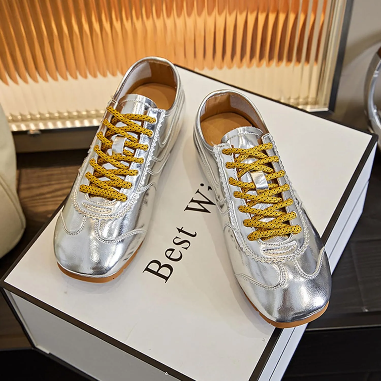 Women's Fashion Platform Trainers Casual Lace-Up Flats Sneakers - Spring/Summer Flat Sneakers for Women Solid Color Women's Shoes