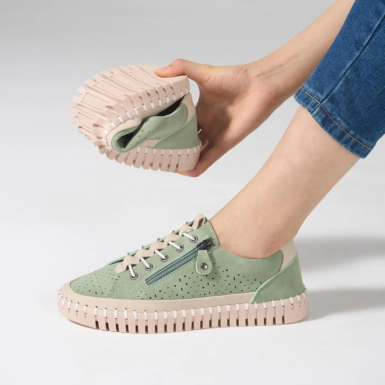Women's Fashion Sneakers Non Slip Comfortable Lightweight Casual Tennis Shoes for Women with Zipper