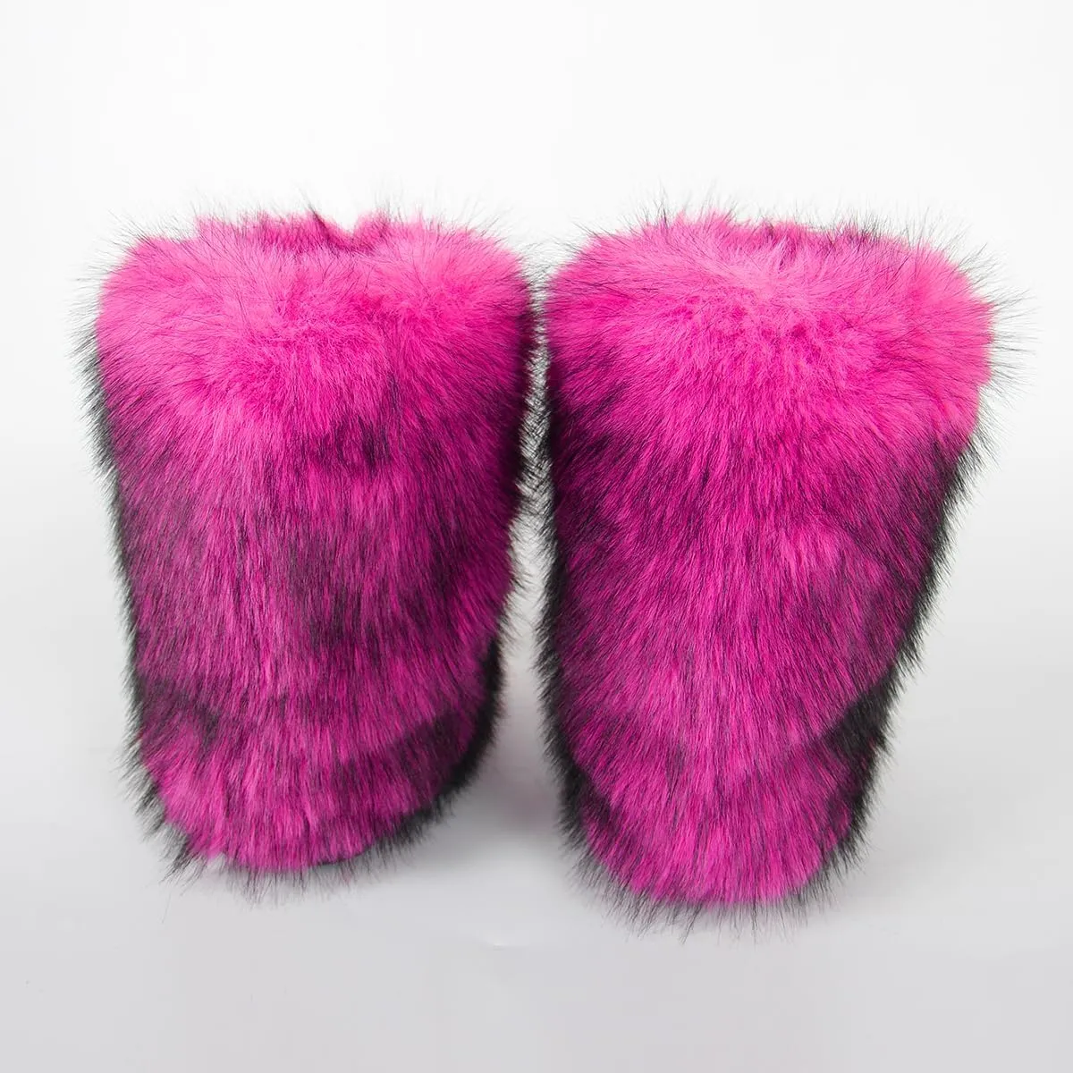 Women's Faux Fur Boots Furry Fluffy Round Toe Mid Calf Snow Boots Warm Fur Lined Flat Shoe Fashion Boots