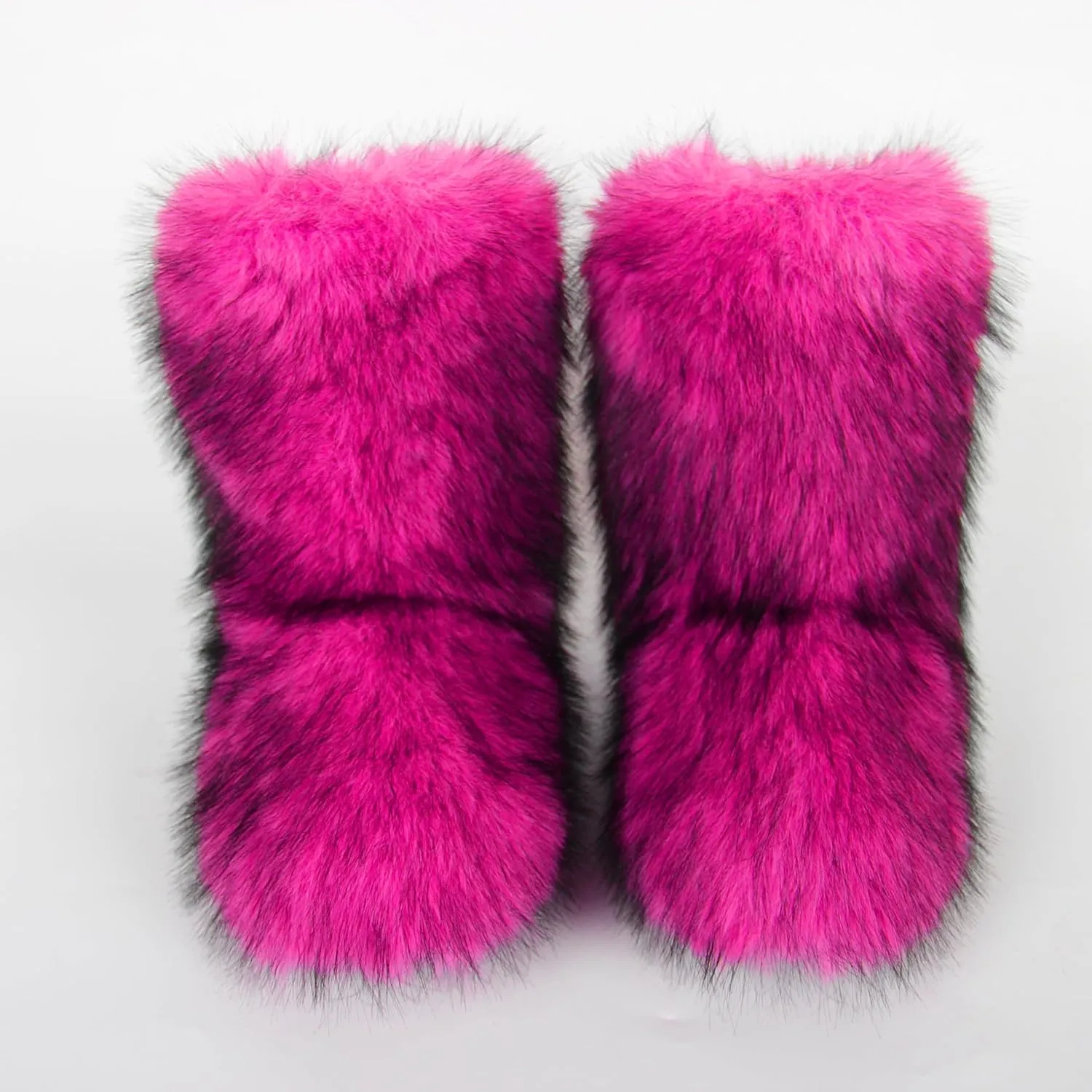 Women's Faux Fur Boots Furry Fluffy Round Toe Mid Calf Snow Boots Warm Fur Lined Flat Shoe Fashion Boots