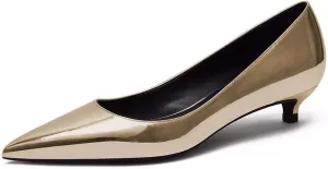 Women's Glitter Slip On Pointed Toe Ultra Low Kitten Heel Basic Dress Pumps Shoes Gold Size 8.5