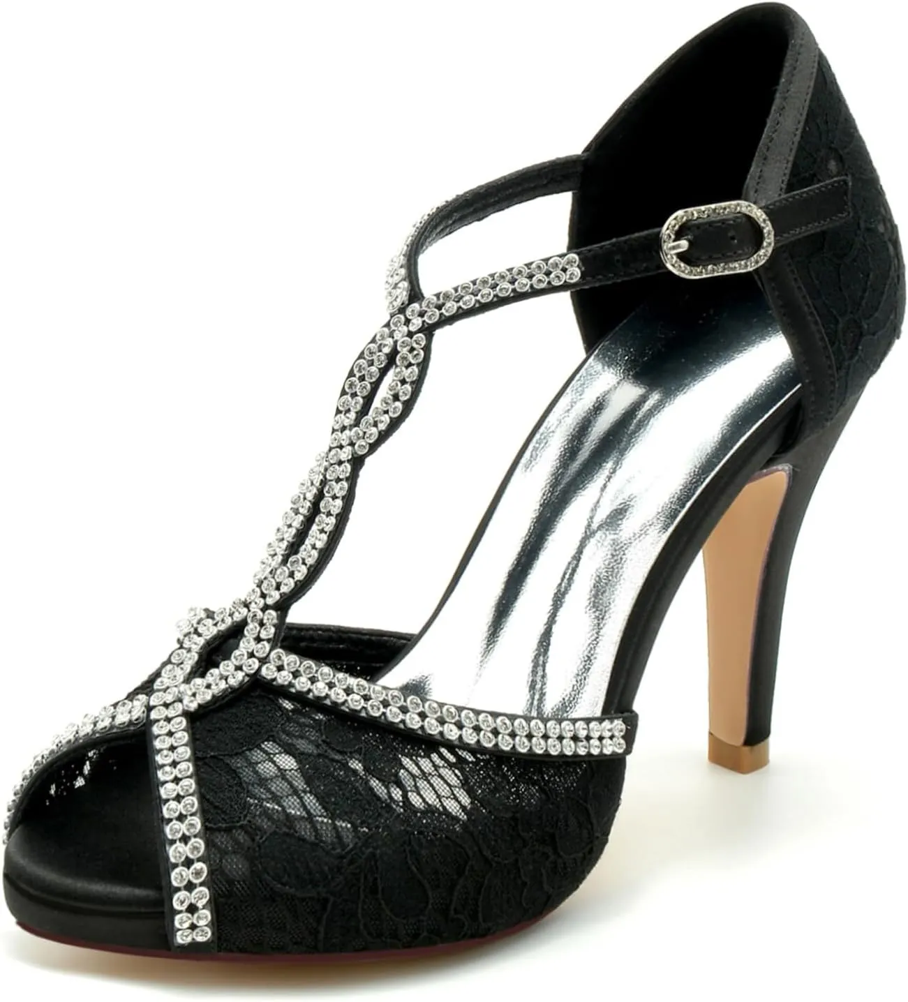 Women's Heel Pumps Sandal Hollow Out Lace Bridal Shoes for the Bride Fish Mouth Rhinestones Cross Strap Wedding Shoes