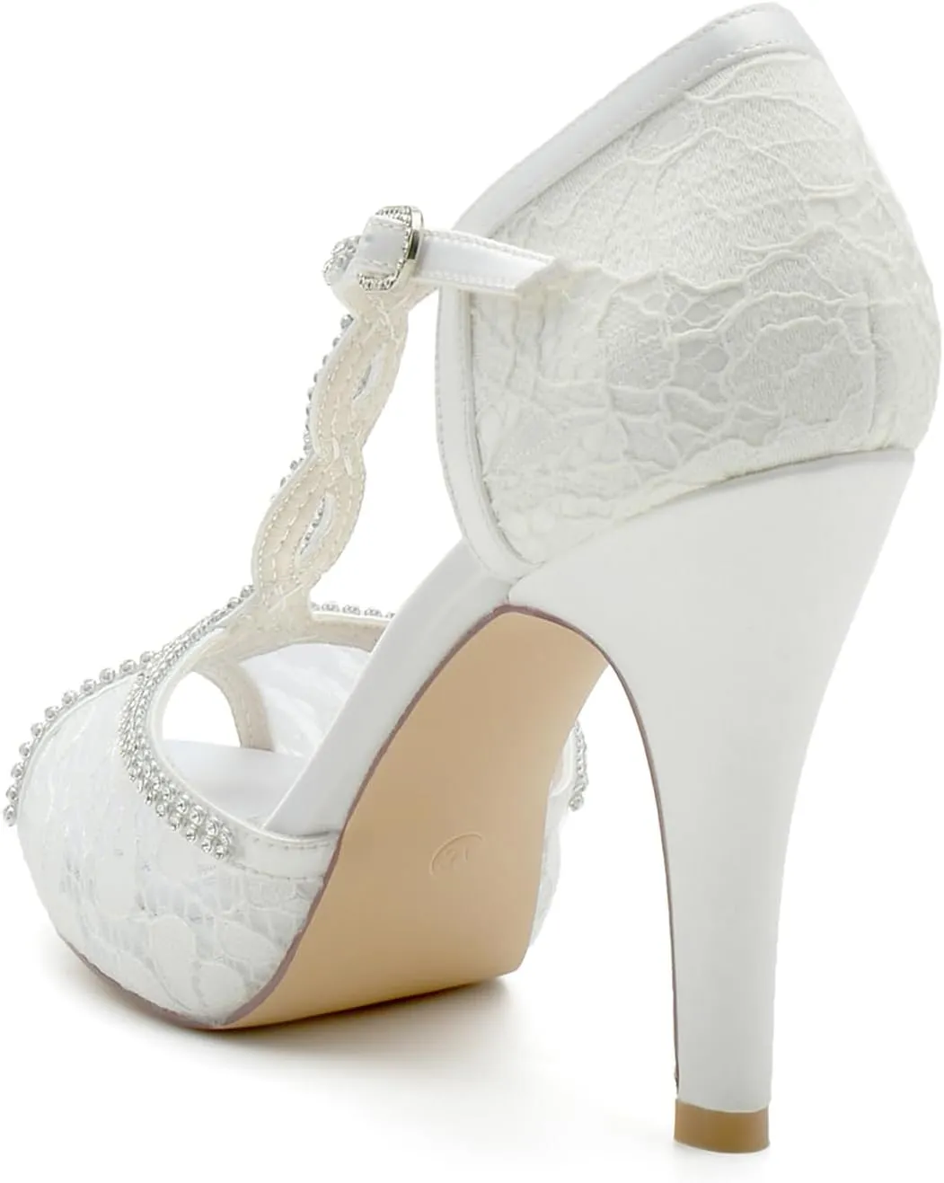 Women's Heel Pumps Sandal Hollow Out Lace Bridal Shoes for the Bride Fish Mouth Rhinestones Cross Strap Wedding Shoes