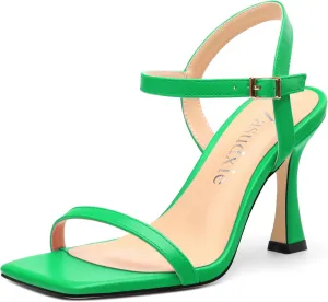 Womens Heels Sandals, Sexy Strappy Stiletto High Heel Sandals for Women Open Square Toe Adjustable Buckle Ankle Strap High Heel Sandals Prom Dress Pumps 3.35 Inch