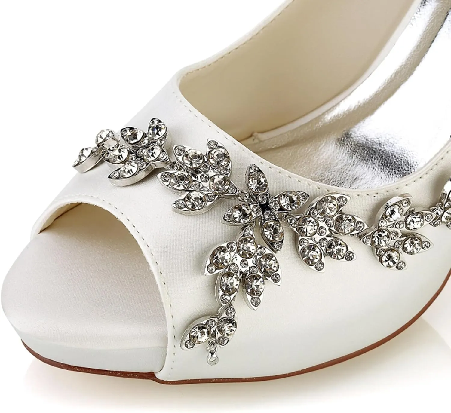 Women's High Heel Platform Bridal Shoes with Rhinestones Satin Peep Toe Wedding Shoes Slip On Satin Dress Party Pumps